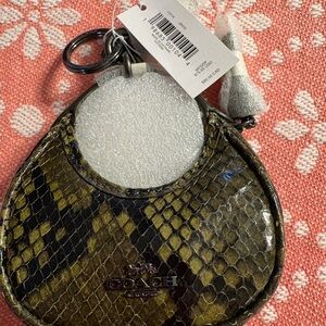 NWT Coach Snake-Embossed Mini Key Pouch Bag Charm in Olive and Black